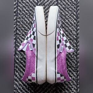 VANS Classic Slip On Glitter Checkerboard Violet Purple Womens 7.5